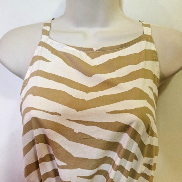 LOFT Tan & Cream Tiger Stripe Sleeveless Midi/Maxi Dress, Medium - Picture 7 of 16
